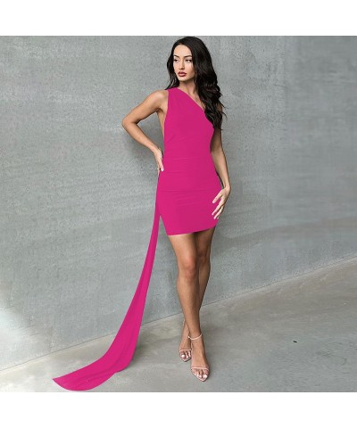 Vestido de color liso con un solo hombro, plisado, sin espalda, moderno y sexy $17.78 Vestido