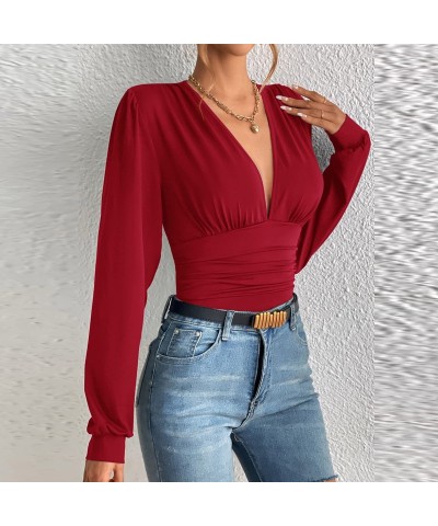 Mono de manga larga ajustado con cuello en V, moderno y sexy. $20.59 Pantalones / ropa de mujer