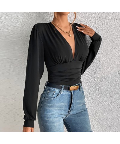 Mono de manga larga ajustado con cuello en V, moderno y sexy. $20.59 Pantalones / ropa de mujer