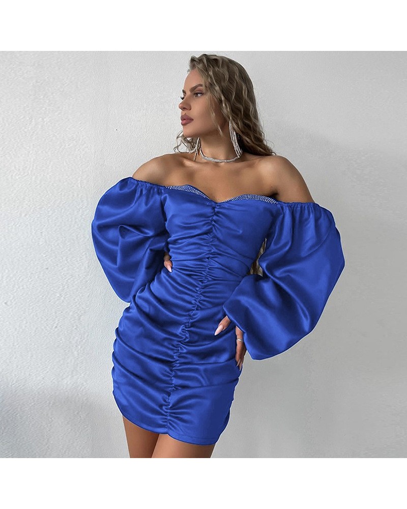 Vestido de manga larga plisado con espalda descubierta y un solo hombro, moderno y sexy $38.95 Vestido