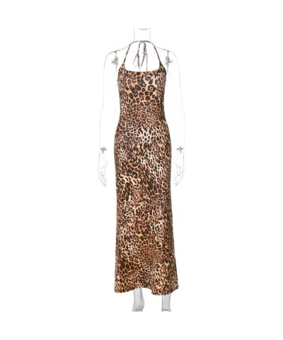 Vestido estampado de leopardo con tiras, sexy, sin espalda, estampado a la moda $29.85 Vestido