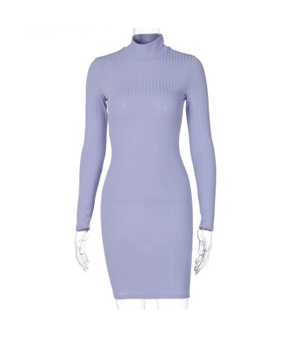 Falda de cadera de manga larga delgada de moda con cuello alto $17.19 Vestido