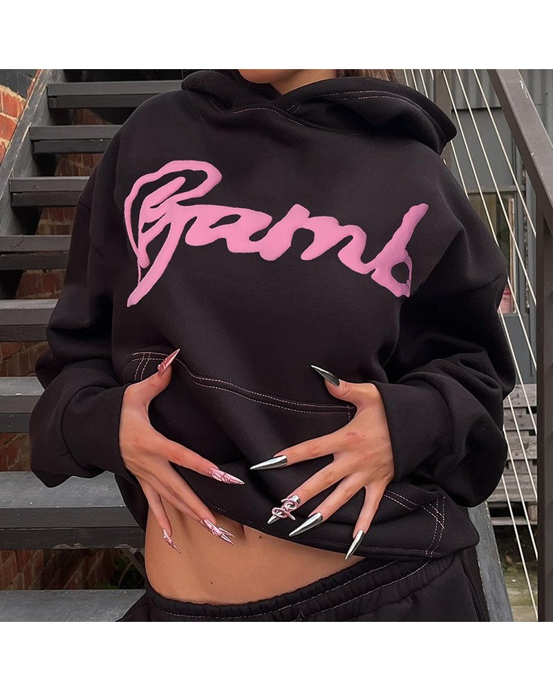 Sudadera holgada de manga larga estilo callejero con estampado de letras de moda $32.53 Suéteres y suéteres para mujeres