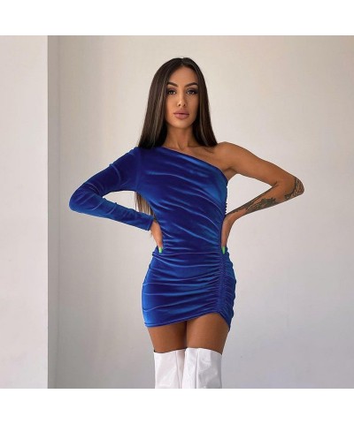 Vestido ajustado plisado de manga larga con un hombro a la moda $25.96 Vestido