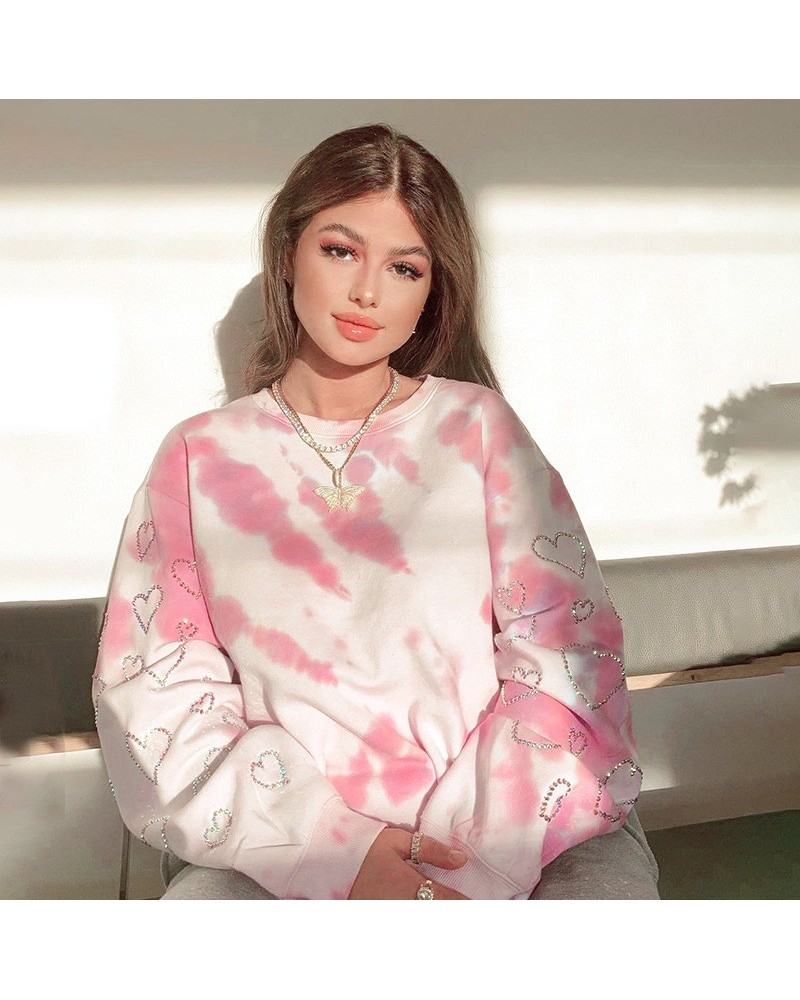 Sudadera con estampado de diamantes, top holgado de manga larga con cuello redondo, a la moda $30.75 Suéteres y suéteres para...