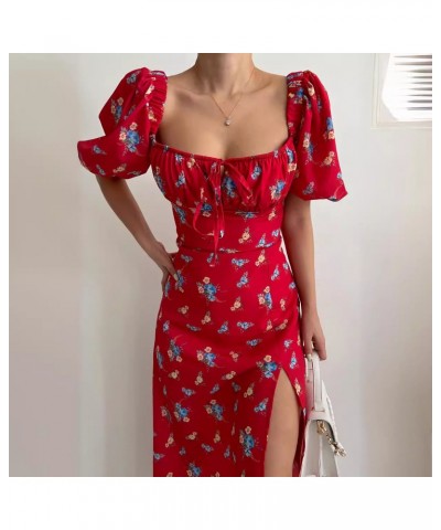 Vestido estampado de manga abullonada, ajustado, sexy y adelgazante con aberturas laterales $27.17 Vestido