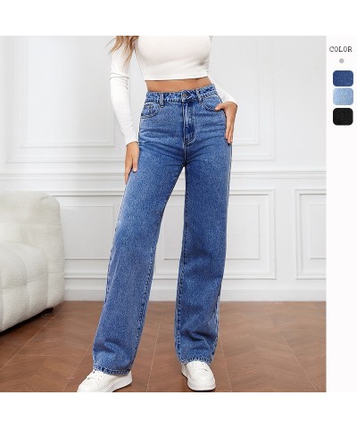 Pantalones vaqueros rectos de moda de mezclilla lavada elástica $31.45 Jeans para mujeres