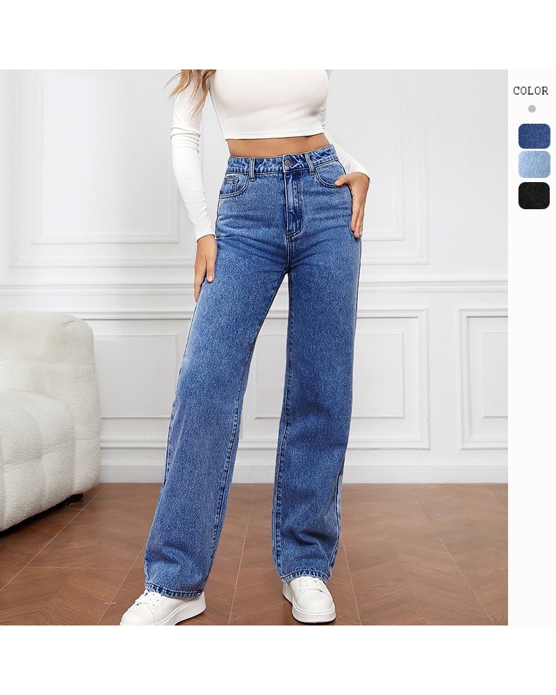 Pantalones vaqueros rectos de moda de mezclilla lavada elástica $31.45 Jeans para mujeres