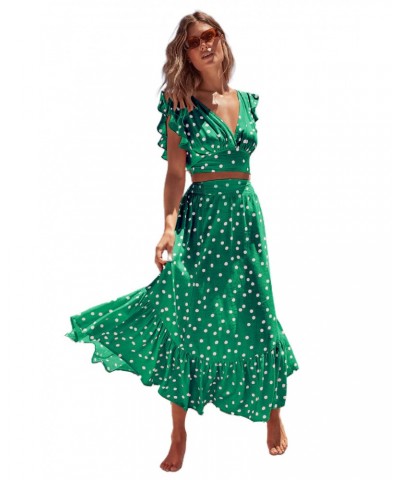 Vestido sexy con estampado bohemio, cuello en V, manga con volantes, cintura, traje de falda acampanado $32.76 Traje casual d...