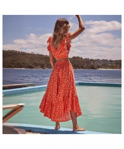 Vestido sexy con estampado bohemio, cuello en V, manga con volantes, cintura, traje de falda acampanado $32.76 Traje casual d...