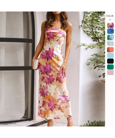 Elegante vestido con top de tubo sin espalda y satén de alta sociedad estampado $33.46 Vestido