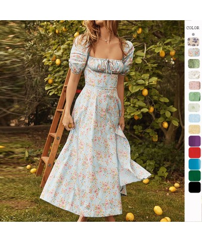 Vestido de falda larga con abertura y cordones florales con mangas abullonadas de moda $30.13 Vestido