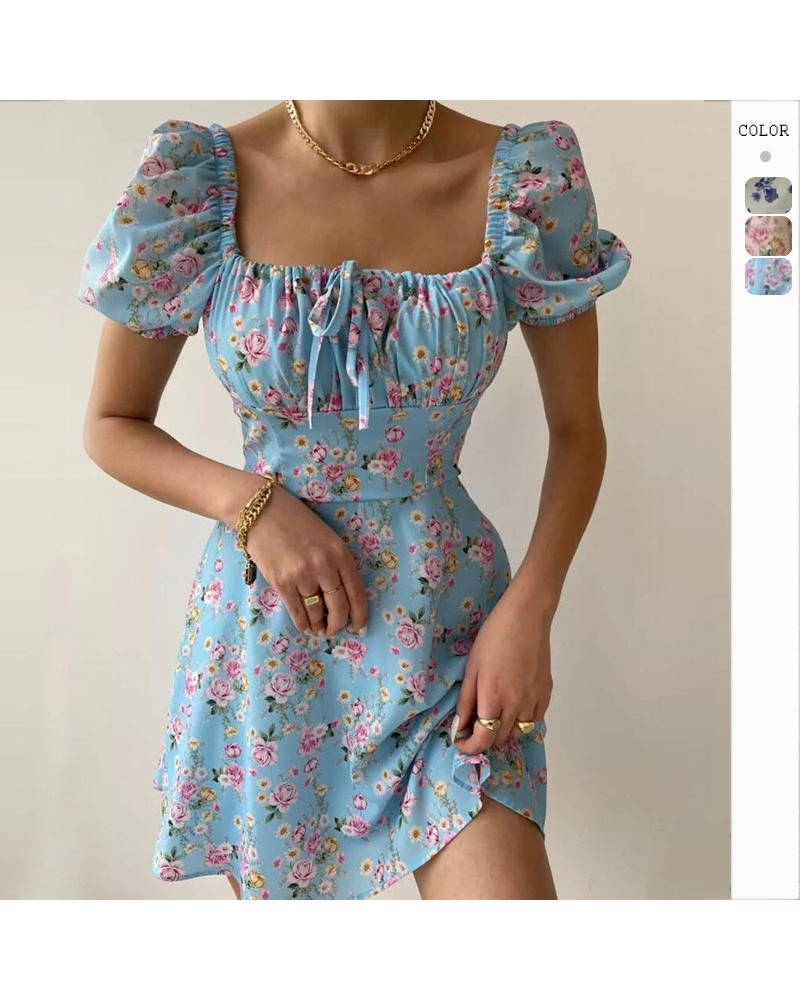 Vestido floral con mangas abullonadas de moda francesa $25.27 Vestido