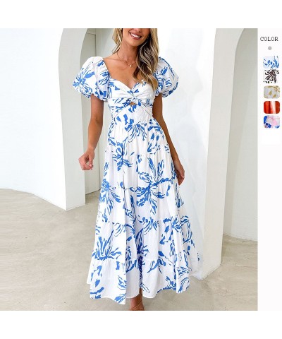 Vestido de gama alta con manga abullonada, estampado, ajustado y temperamento, con dobladillo ancho $31.20 Vestido