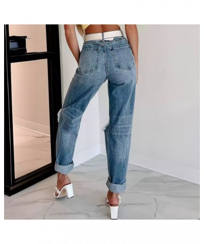 Vaqueros de pierna recta rasgados, ajustados, elásticos, de cintura alta y de moda $28.39 Jeans para mujeres