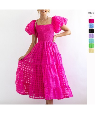 Vestido con mangas abullonadas de un hombro, falda de moda para mujer $40.76 Vestido