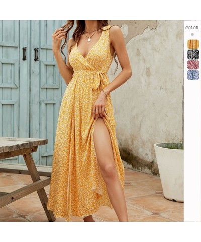 Vestido de primavera y verano Falda larga estampada floral con cuello en V $24.80 Vestido