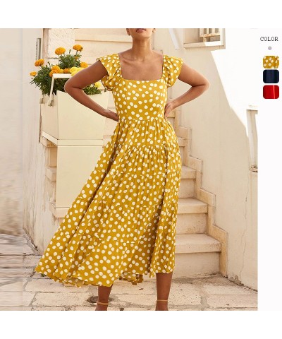 Vestido estilo vacaciones de lunares con mangas con volantes estampados $37.18 Vestido