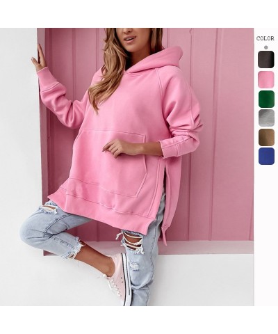 Sudadera casual con capucha y abertura lateral de manga larga de color liso $24.80 Suéteres y suéteres para mujeres