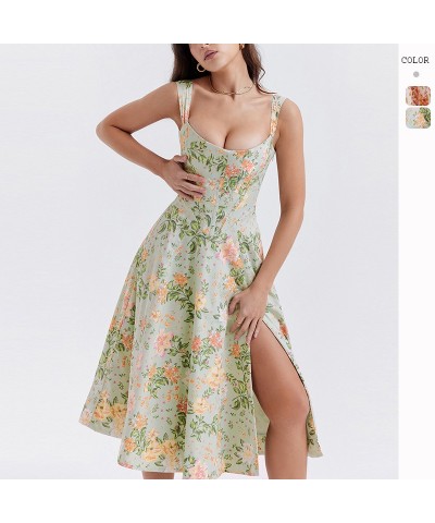 Vestido floral con abertura sexy y tirantes adelgazantes de temperamento $38.22 Vestido