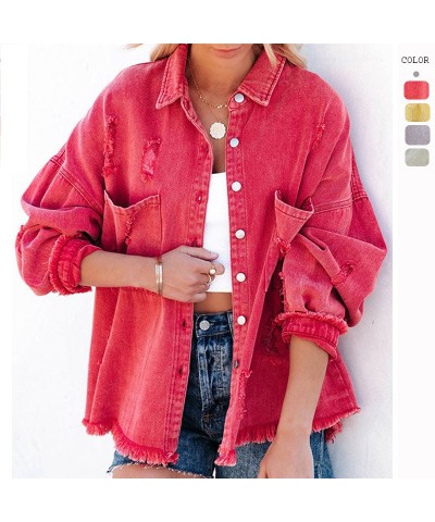 Chaqueta vaquera rasgada con bordes sin rematar y manga larga estilo denim Mujer americana $45.75 Chaqueta vaquero de mujer