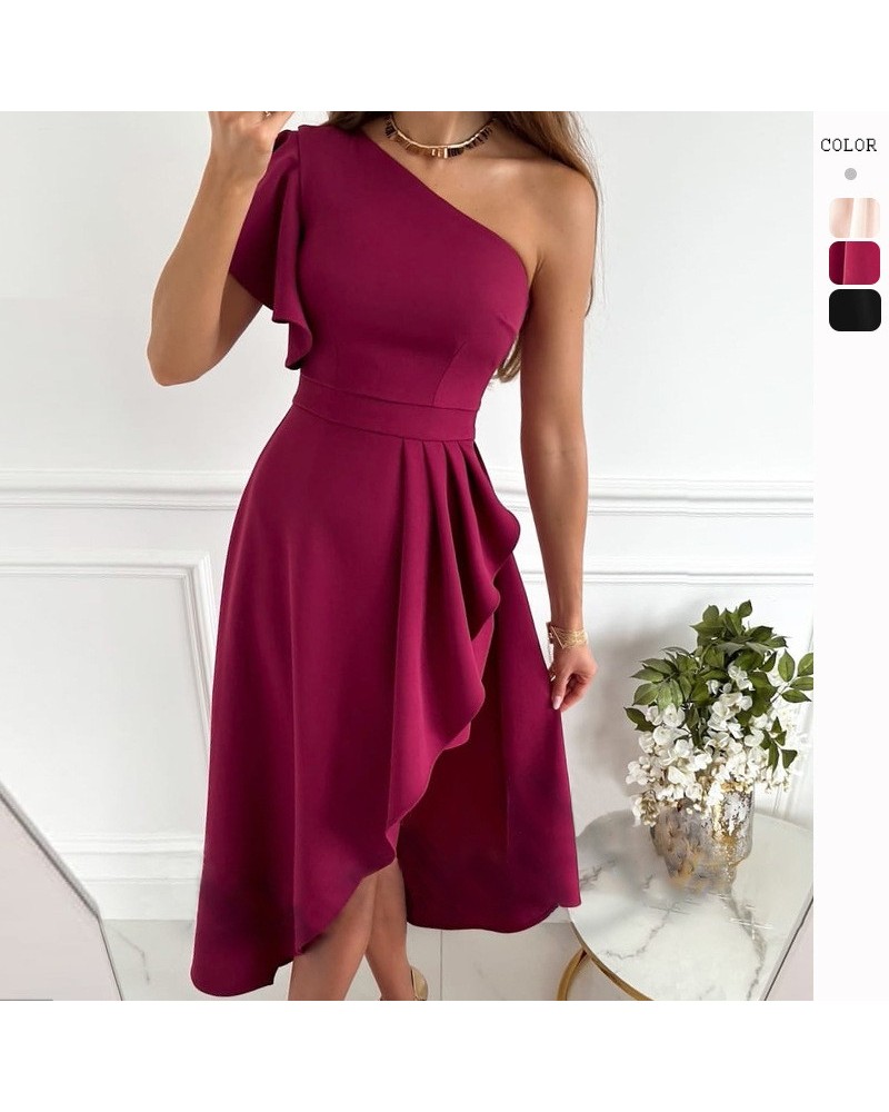 Vestido midi ajustado con hombros descubiertos y dobladillo irregular en color liso $27.85 Vestido