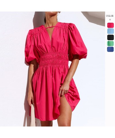 Vestido corto de talle alto con escote en V pronunciado estilo francés $30.19 Vestido