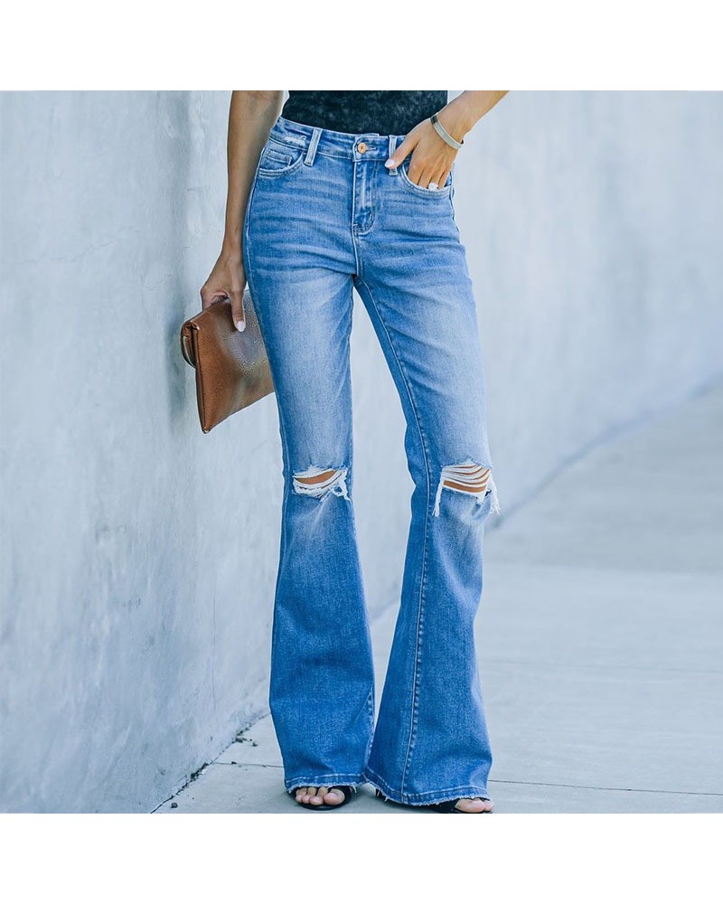 Vaqueros acampanados lavados de cintura media informales urbanos de moda de otoño e invierno $34.66 Jeans para mujeres