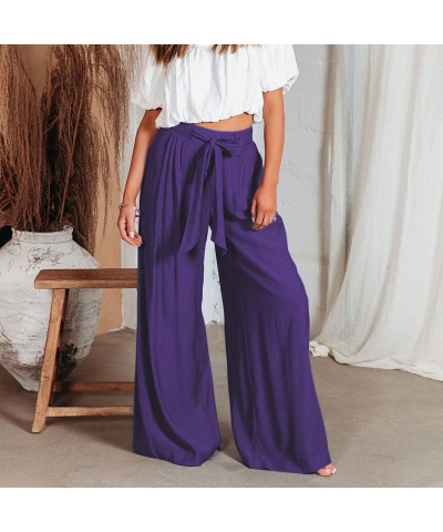 Pantalones casuales talla grande color sólido pierna ancha pantalones largos ropa $28.38 Pantalones casuales