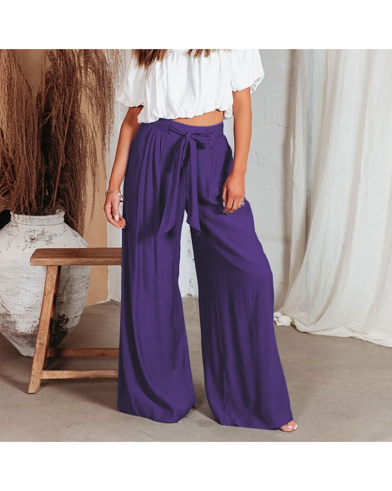 Pantalones casuales talla grande color sólido pierna ancha pantalones largos ropa $28.38 Pantalones casuales