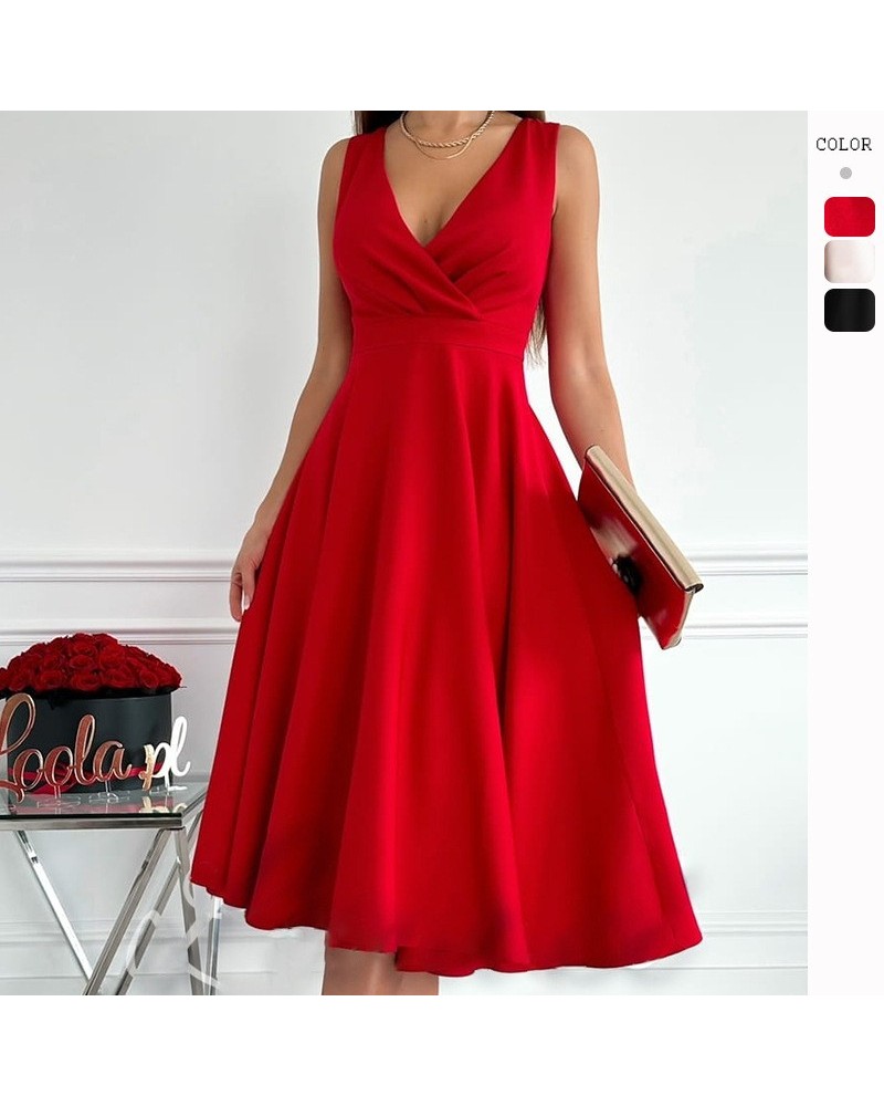 Vestido elegante empalmado con cuello en V y amplio vuelo $29.41 Vestido