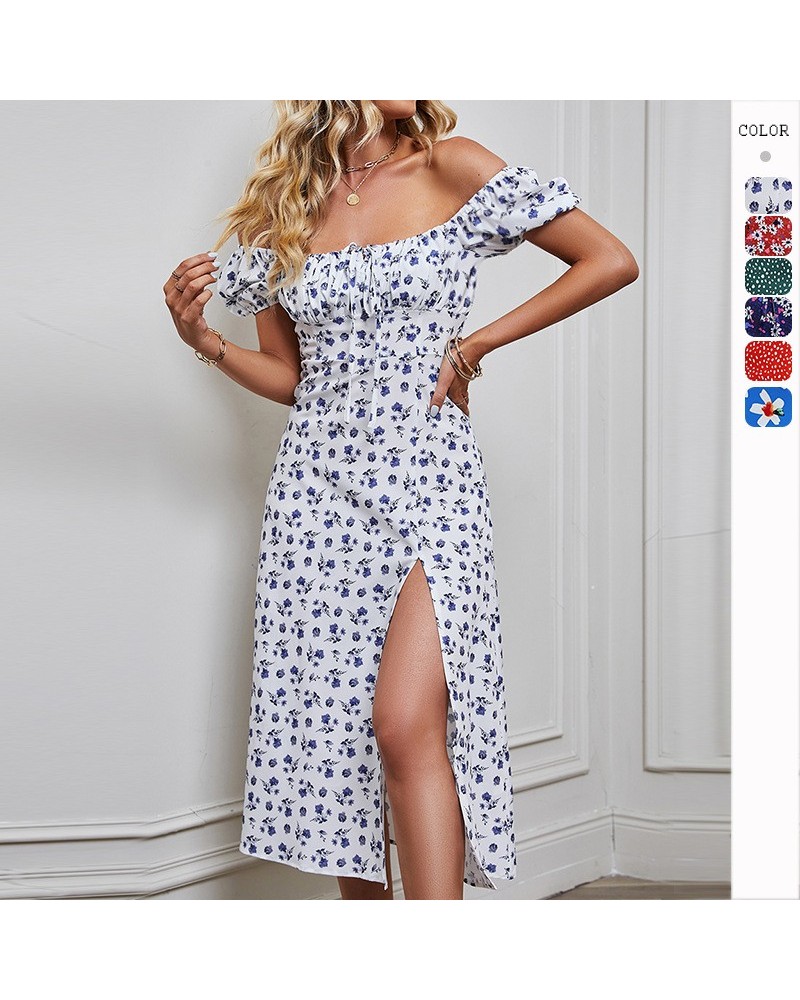 Vestido estampado con tiras, tirantes, espalda descubierta y mangas abullonadas $25.69 Vestido