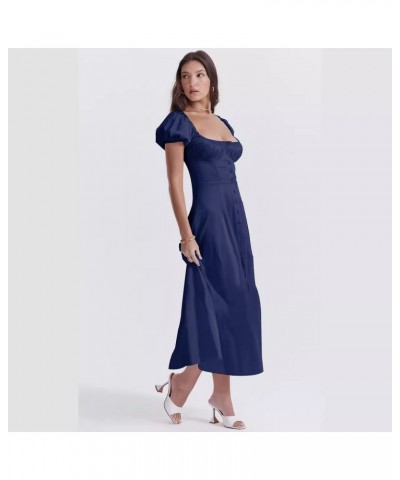 Vestido francés de alta gama de color liso con mangas abullonadas $38.49 Vestido