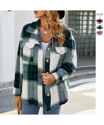 Otoño e invierno abrigo a cuadros casual chaqueta de camisa de lana con bolsillo suelto $29.64 Abrigo de lana para mujeres