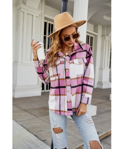 Otoño e invierno abrigo a cuadros casual chaqueta de camisa de lana con bolsillo suelto $29.64 Abrigo de lana para mujeres