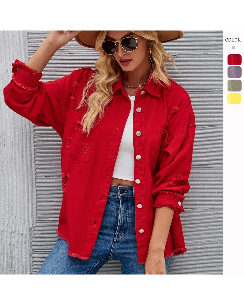 Chaqueta vaquera holgada con rotos y borlas $37.90 Chaqueta vaquero de mujer