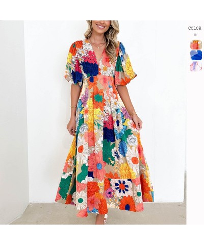 Vestido elegante con falda larga y corte en A con manga abullonada y estampado floral $32.45 Vestido