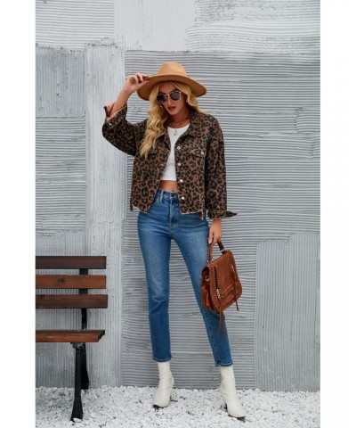 Chaqueta corta de mezclilla casual de moda con estampado de leopardo de otoño e invierno $47.03 Chaqueta vaquero de mujer