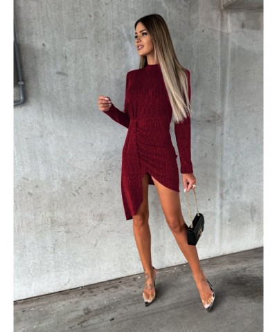 Vestido sexy de manga larga con cuello alto y falda a la cadera, de cintura alta, de invierno $26.20 Vestido