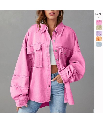 Top de chaqueta vaquera lavada con flecos y solapa de manga larga $47.42 Chaqueta vaquero de mujer