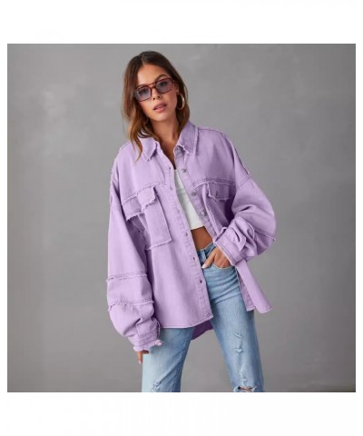 Top de chaqueta vaquera lavada con flecos y solapa de manga larga $47.42 Chaqueta vaquero de mujer