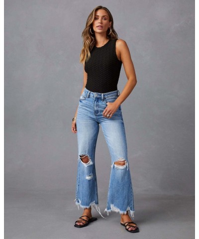 Pantalones vaqueros de talle alto con rotos lavados vaqueros de pernera ancha $38.57 Jeans para mujeres