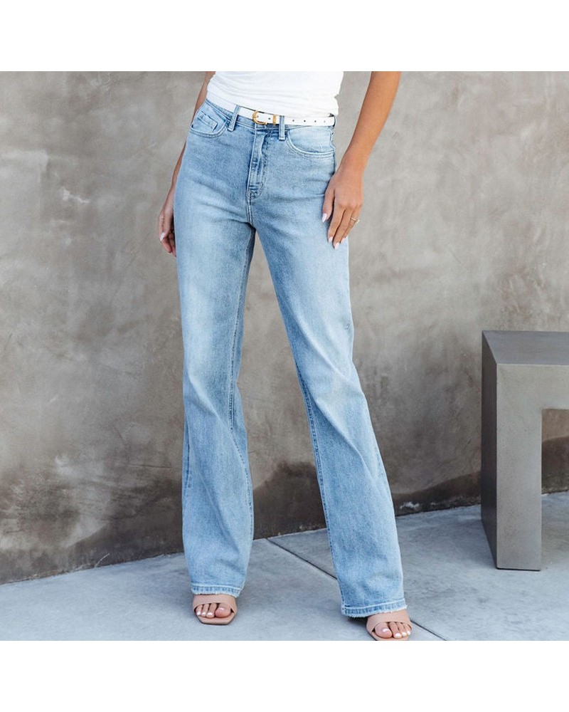 Pantalones rectos de mezclilla de talle medio, versátiles, de moda, lavados, vaqueros largos para mujer $35.49 Jeans para muj...