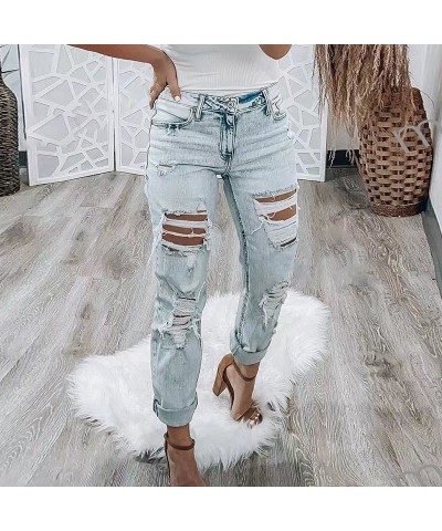 Pantalones vaqueros rasgados ajustados a la moda para mujer de cintura alta $30.38 Jeans para mujeres