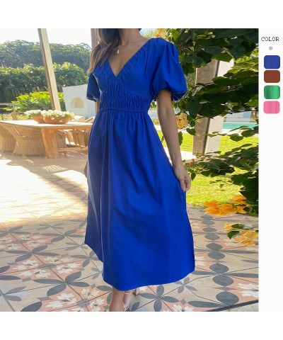 Vestido con escote en V, manga corta, abertura y cintura alta, vestido largo $28.51 Vestido