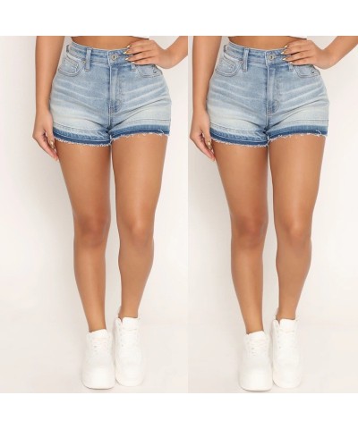 Pantalones rectos Temperamento, shorts de cintura alta de colores claros, jeans de denim lavado azul liso de algodón $20.96 J...