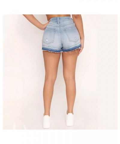 Pantalones rectos Temperamento, shorts de cintura alta de colores claros, jeans de denim lavado azul liso de algodón $20.96 J...