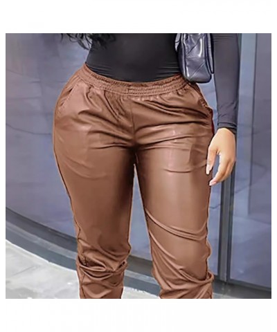 Pantalones de Cuero Casuales de Moda Pantalones Casuales Exteriores Sueltos de Color Sólido para Mujer Otoño e Invierno $24.7...