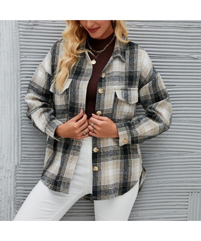 Chaqueta de lana a cuadros holgada de manga larga de otoño e invierno $26.39 Abrigo de lana para mujeres