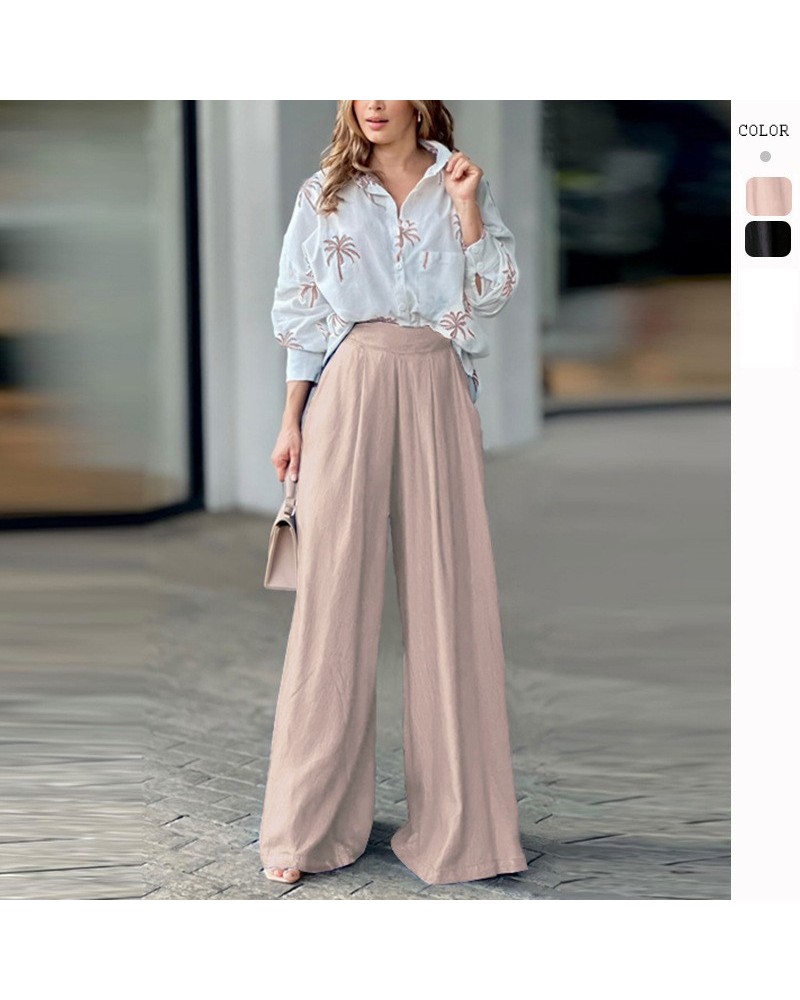 Traje de moda con pantalones de pierna ancha y top con solapa estampada de otoño e invierno $47.42 Traje casual de moda